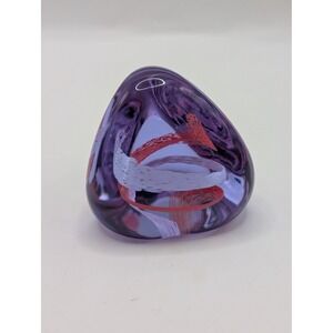 Caithness Scotland Pebble Art Glass Paperweight Purple Red White Swirl Signed